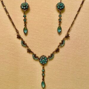 Kenny Ma GORGEOUS blue Swarovski crystal earrings necklace set - vintage!
